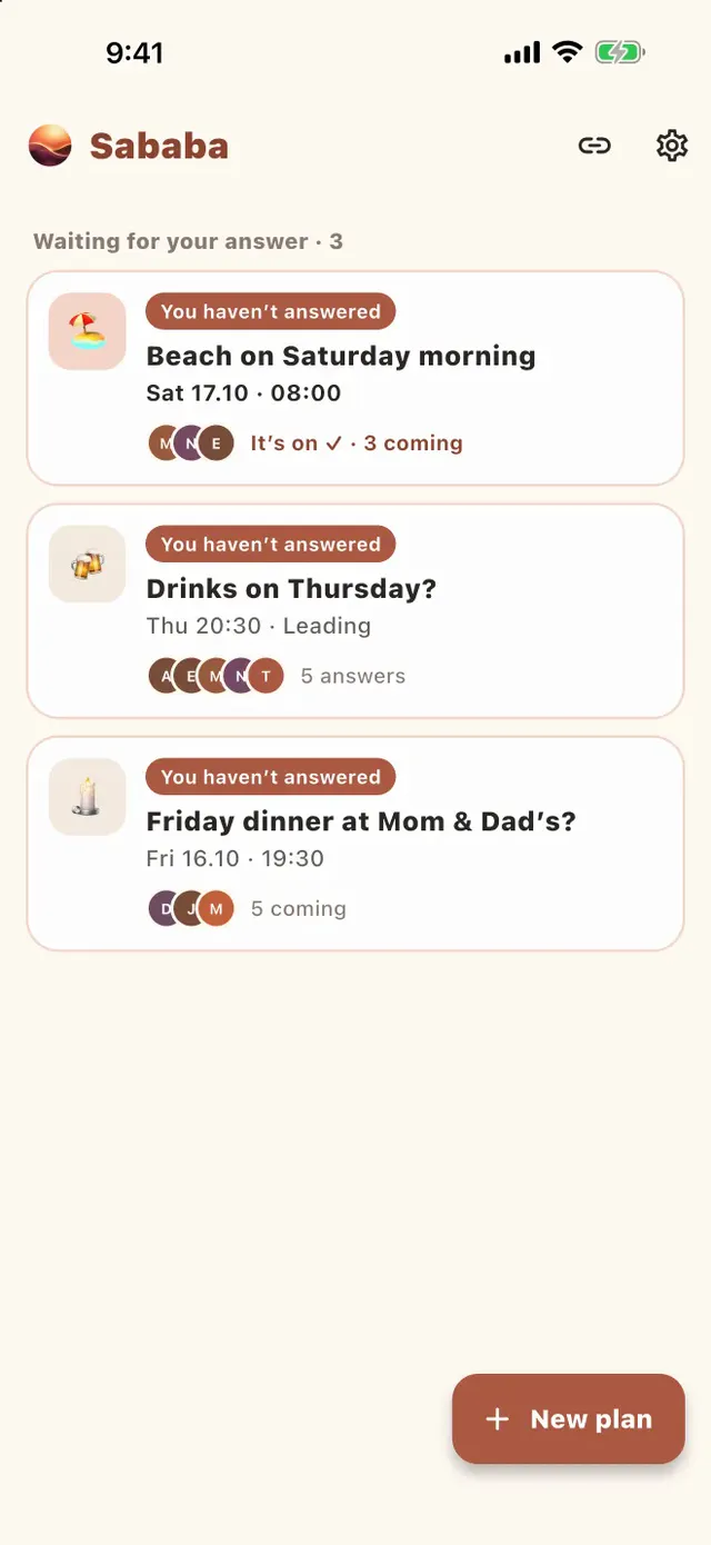 Screenshot of Sababa: All your plans in one place